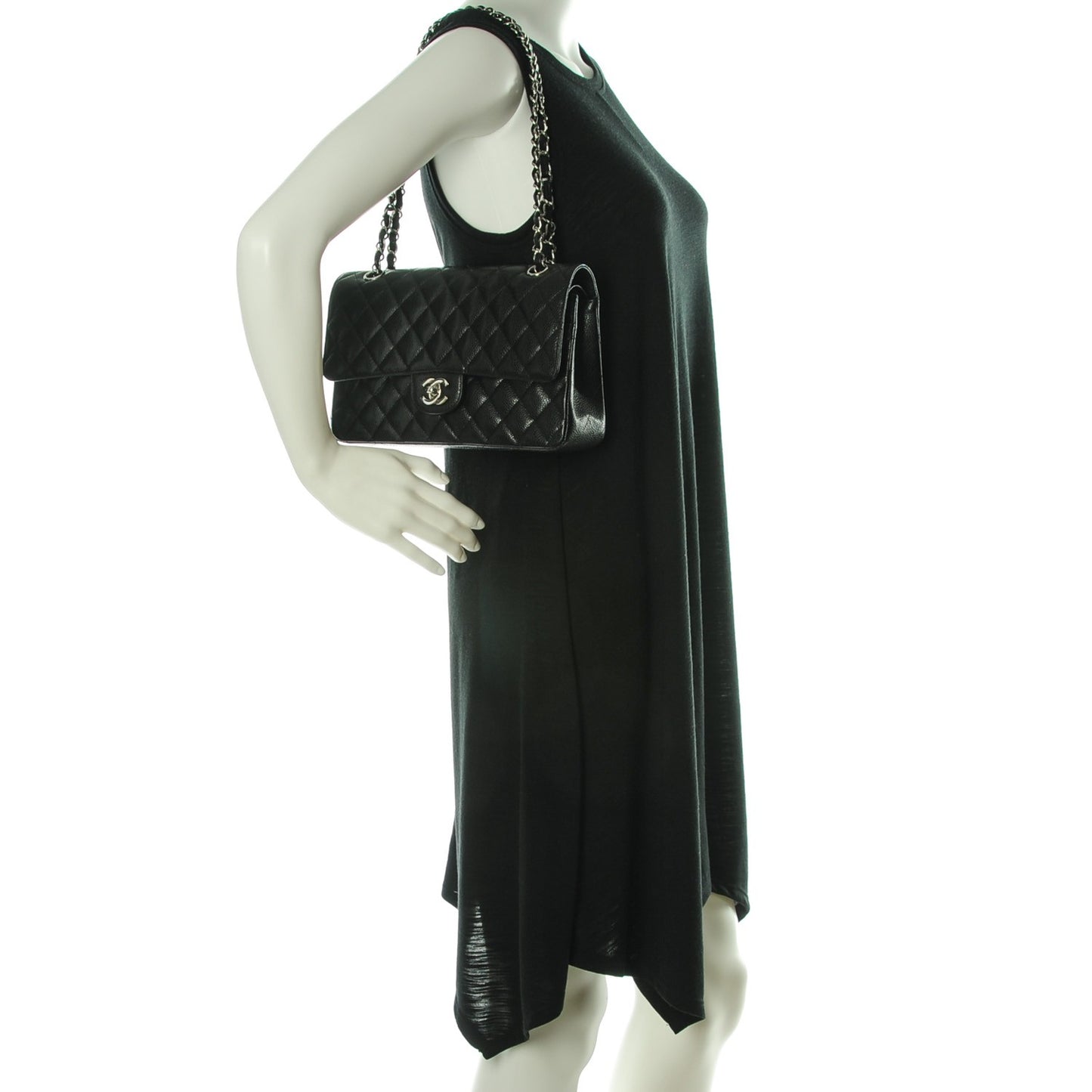 Caviar Quilted Medium Double Flap Black