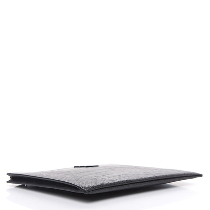 Saint Laurent Calfskin Crocodile Embossed Monogram iPad Case Black 4 of 12