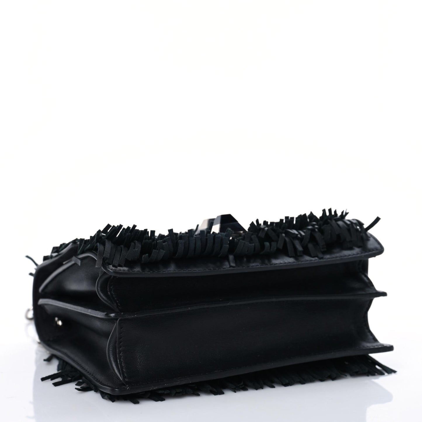 Smooth Calfskin Monster Eyes Fringe Studded Small Kan I Shoulder Bag Black