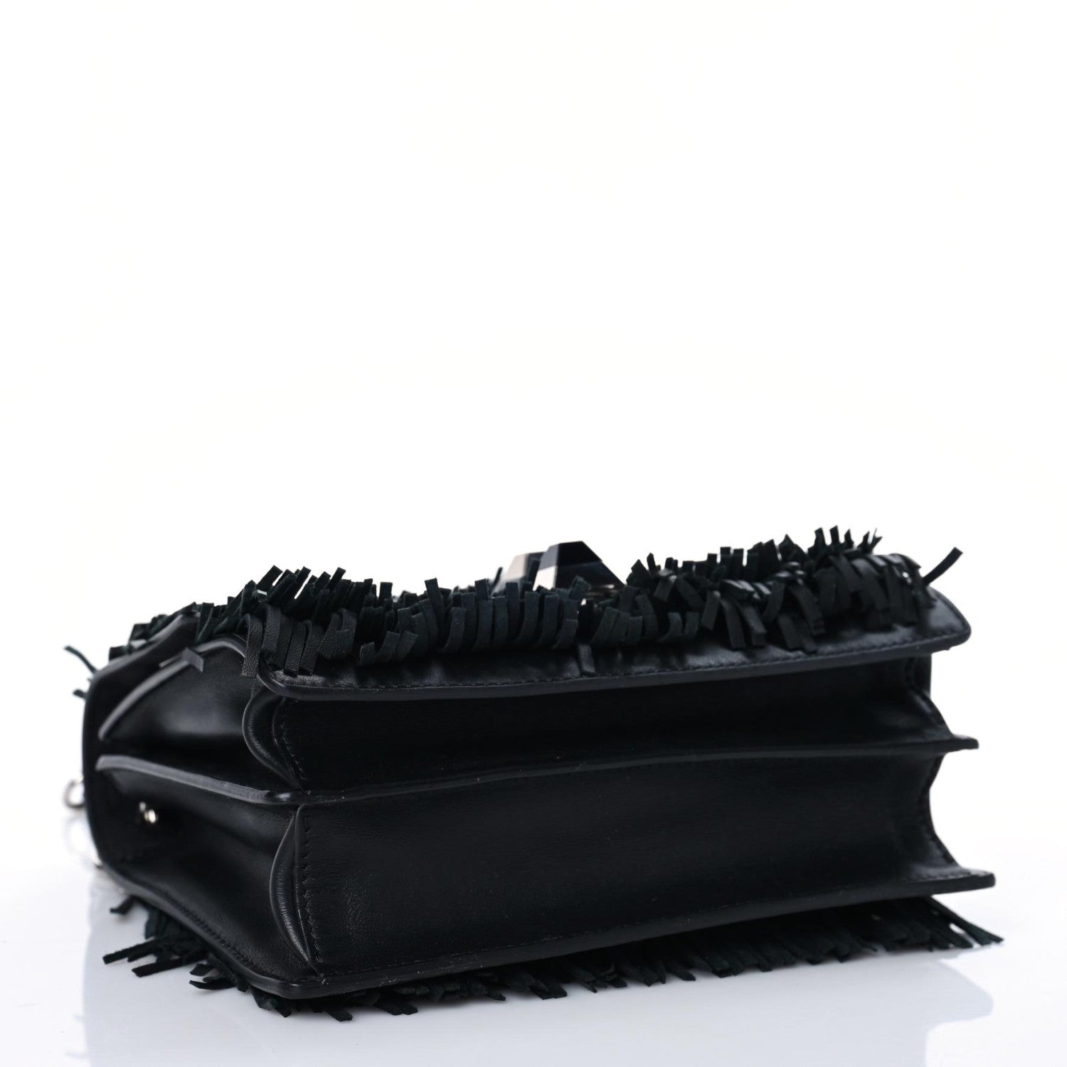 Fendi Smooth Calfskin Monster Eyes Fringe Studded Small Kan I Shoulder Bag Black 4 of 8