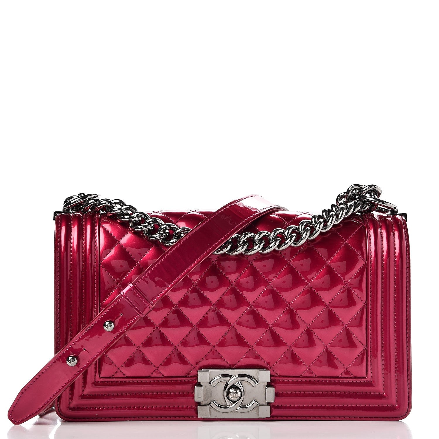 Chanel Metallic Patent Calfskin Quilted Medium Boy Flap Pink 1 of 9