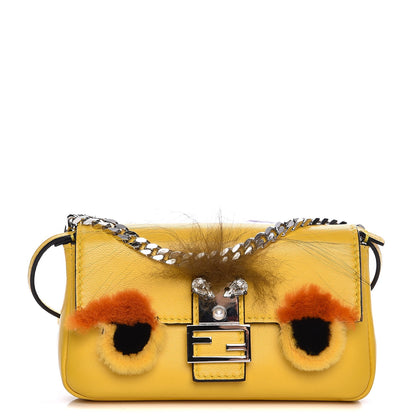 Fendi Nappa Rabbit Fox Fur Micro Buggie Baguette Sunflower 1 of 8