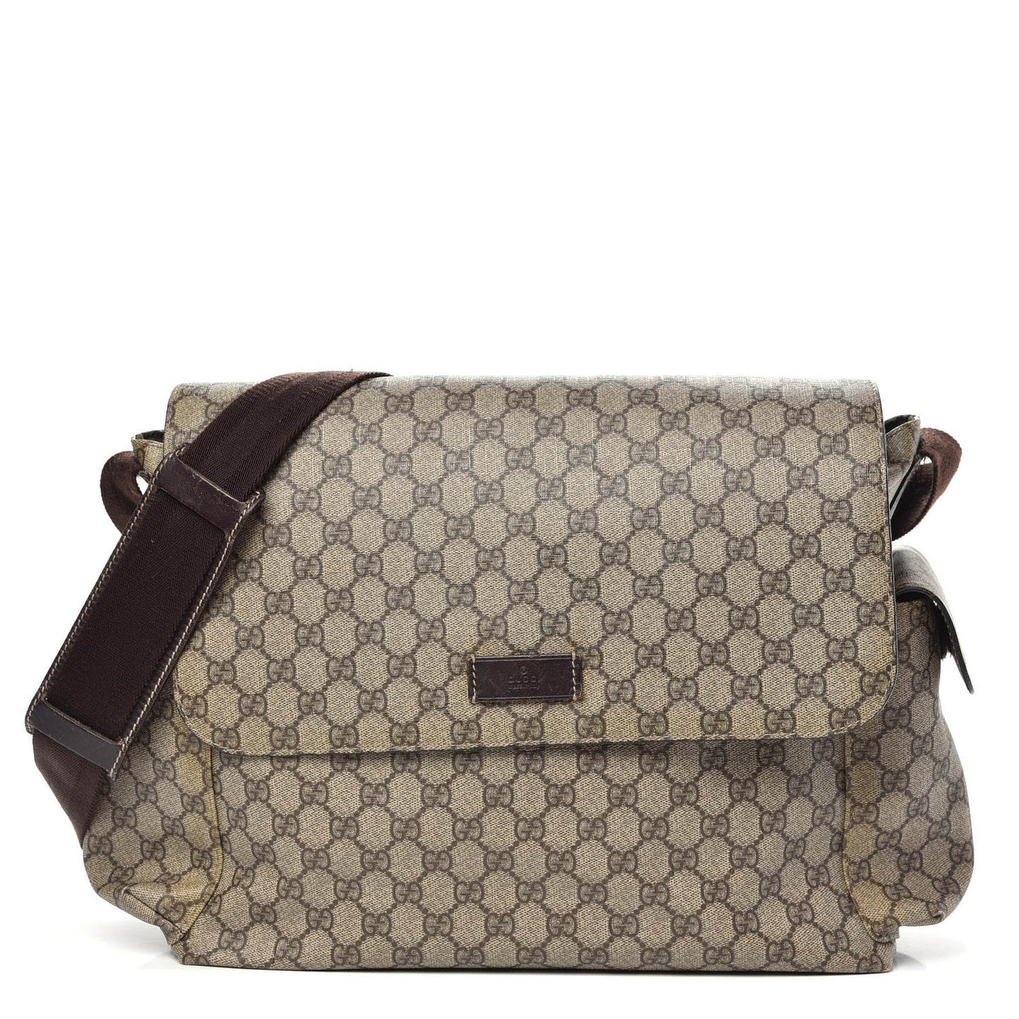 GG Supreme Monogram Selleria Calfskin Messenger Diaper Bag Beige Ebony Cocoa Dark Chocolate