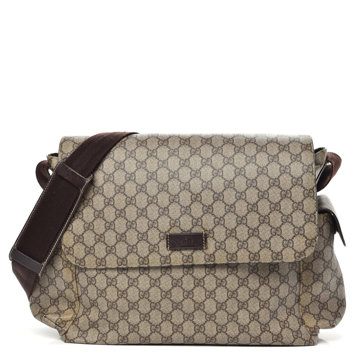 Gucci GG Supreme Monogram Selleria Calfskin Messenger Diaper Bag Beige Ebony Cocoa Dark Chocolate 1 of 16
