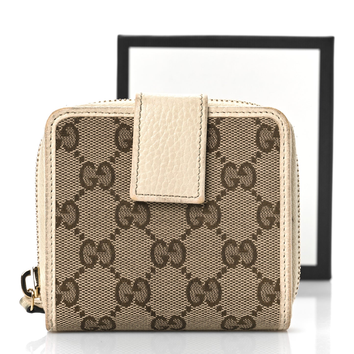 Monogram Dollar Calfskin Zip Around French Flap Wallet Beige Ebony Avoire