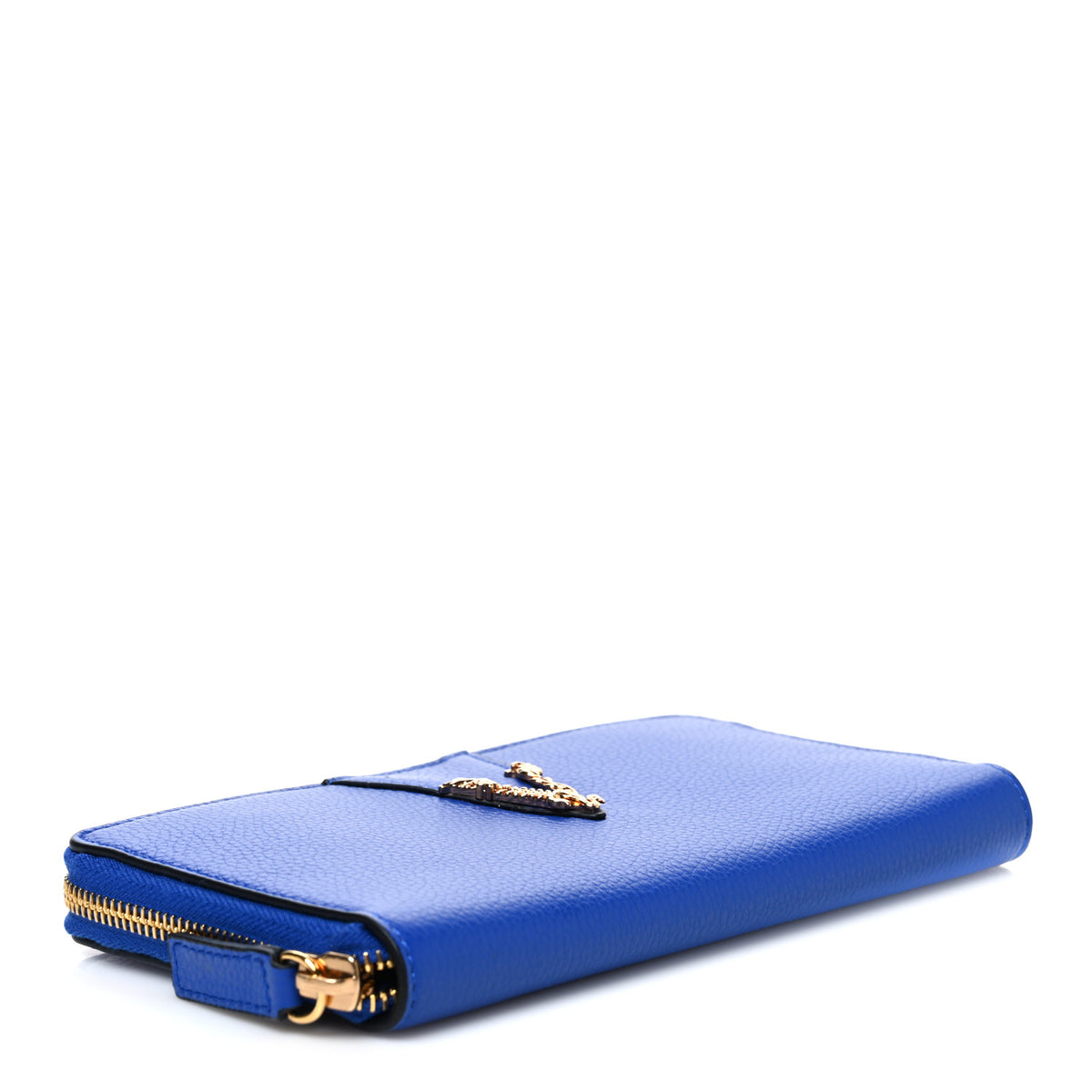 Grained Calfskin Virtus Zip Around Wallet Blue
