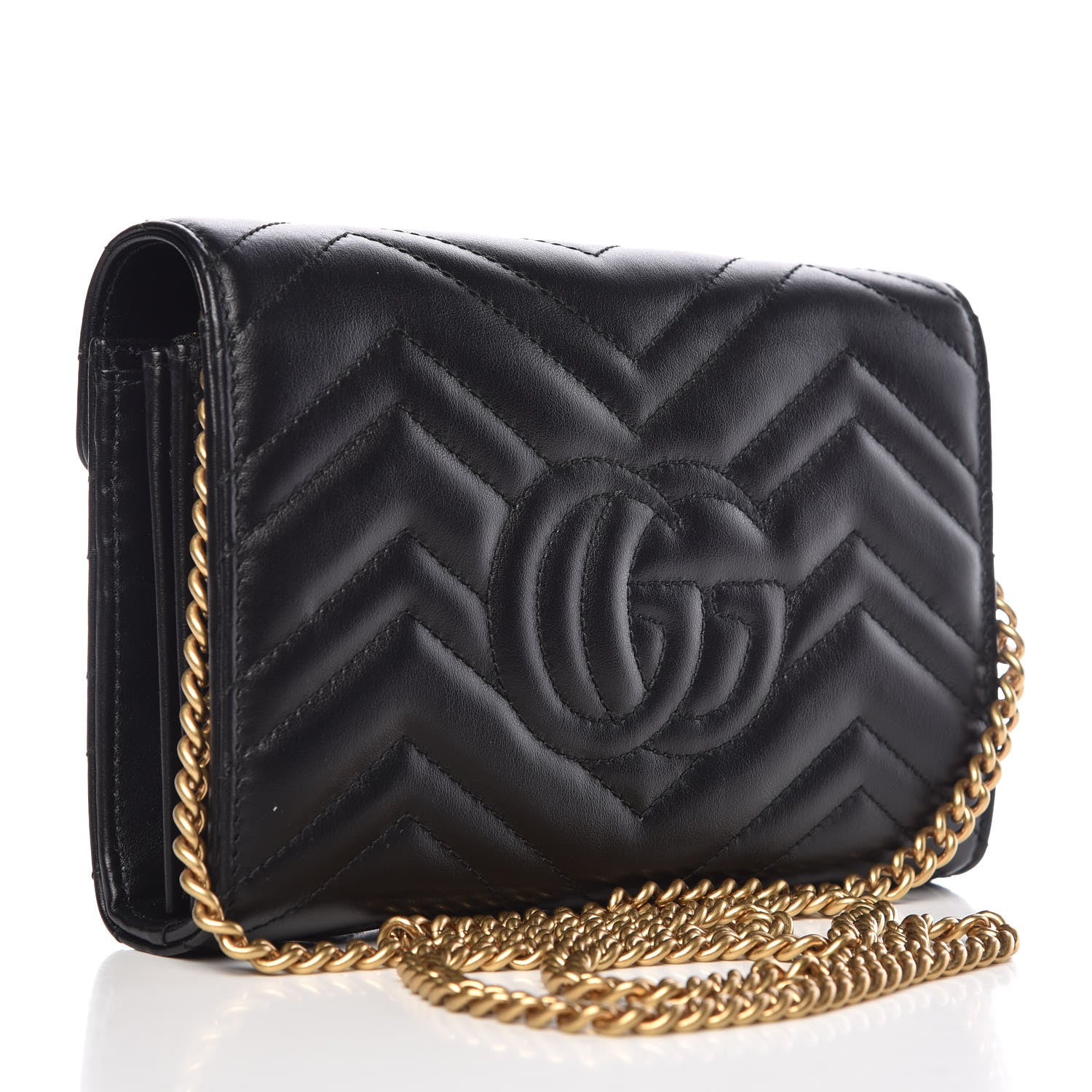 Gucci Calfskin Matelasse GG Marmont Chain Wallet Black 3 of 10