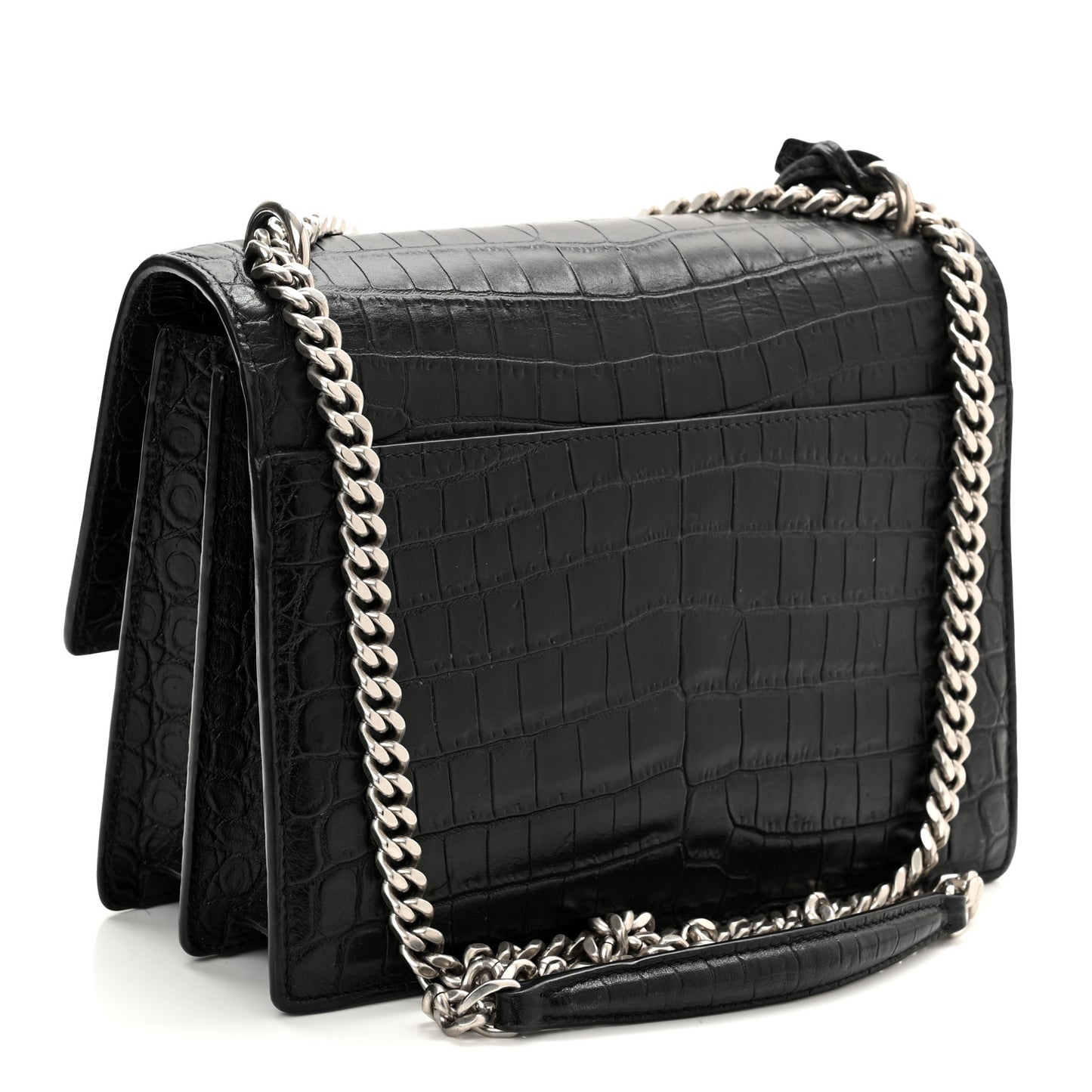 Calfskin Crocodile Embossed Medium Monogram Sunset Black