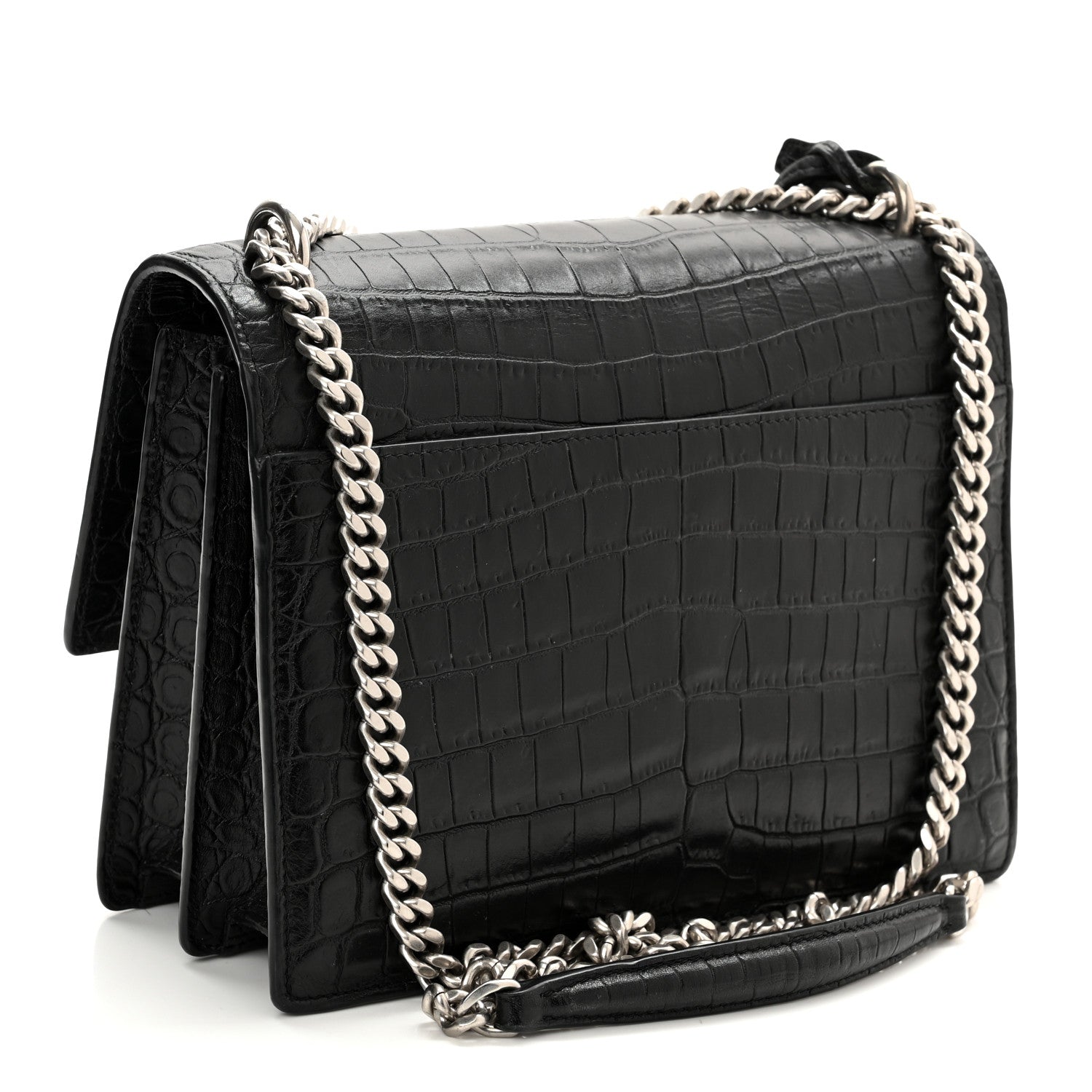 Saint Laurent Calfskin Crocodile Embossed Medium Monogram Sunset Black 3 of 13
