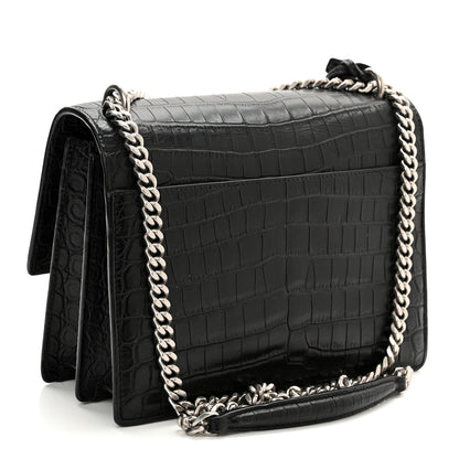 Saint Laurent Calfskin Crocodile Embossed Medium Monogram Sunset Black 3 of 13