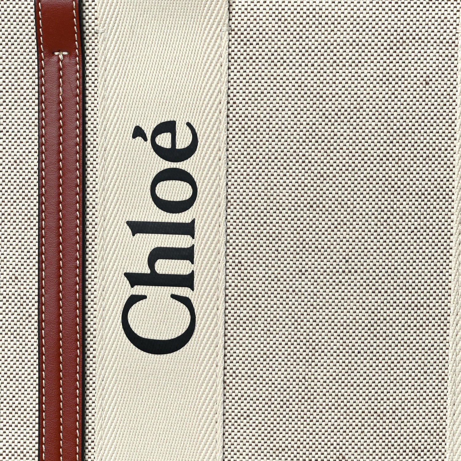 Chloe Cotton Calfskin Large Woody Ribbon Tote White Brown 7 of 9