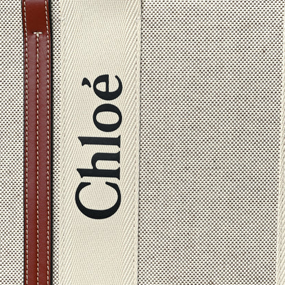 Chloe Cotton Calfskin Large Woody Ribbon Tote White Brown 7 of 9