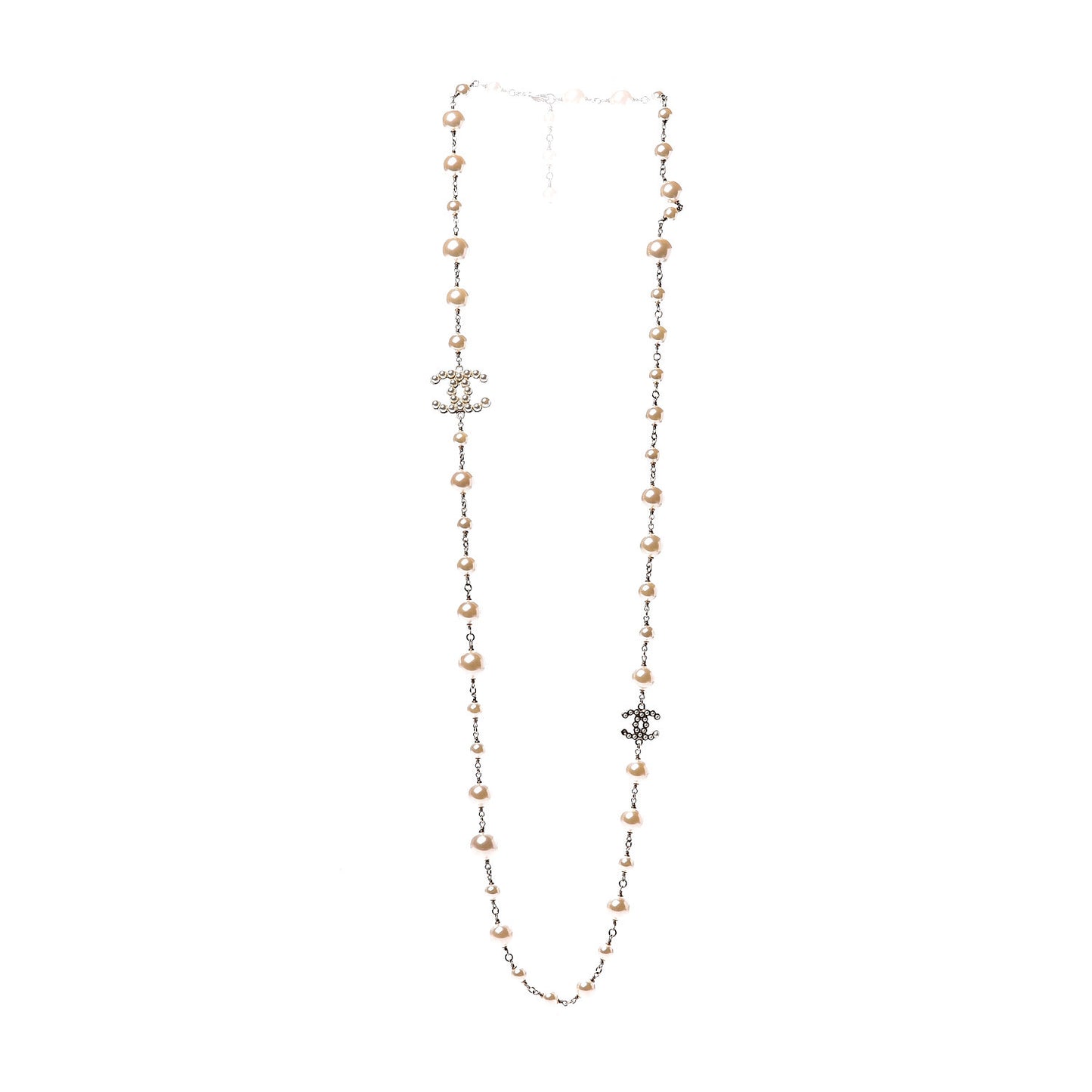 Graduated Pearl CC Long Necklace Gold