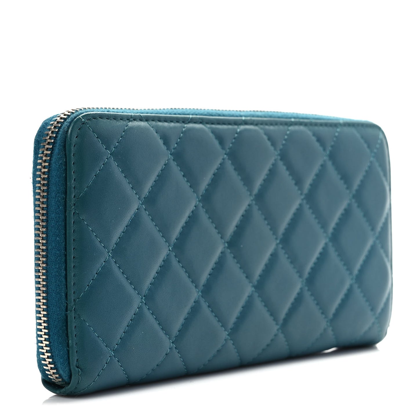 Lambskin Quilted Large Gusset Zip Around Wallet Turquoise