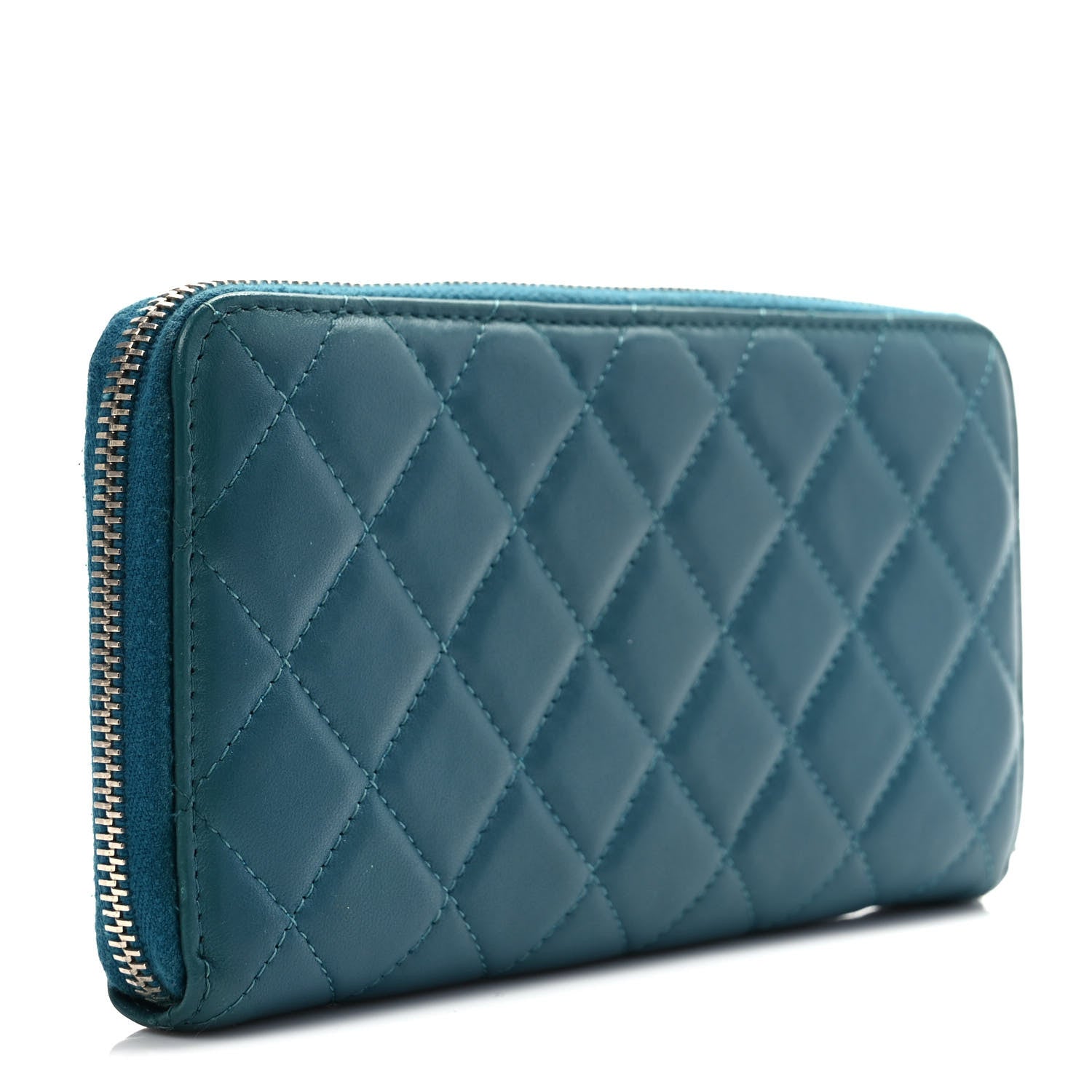 Chanel Lambskin Quilted Large Gusset Zip Around Wallet Turquoise 3 of 7