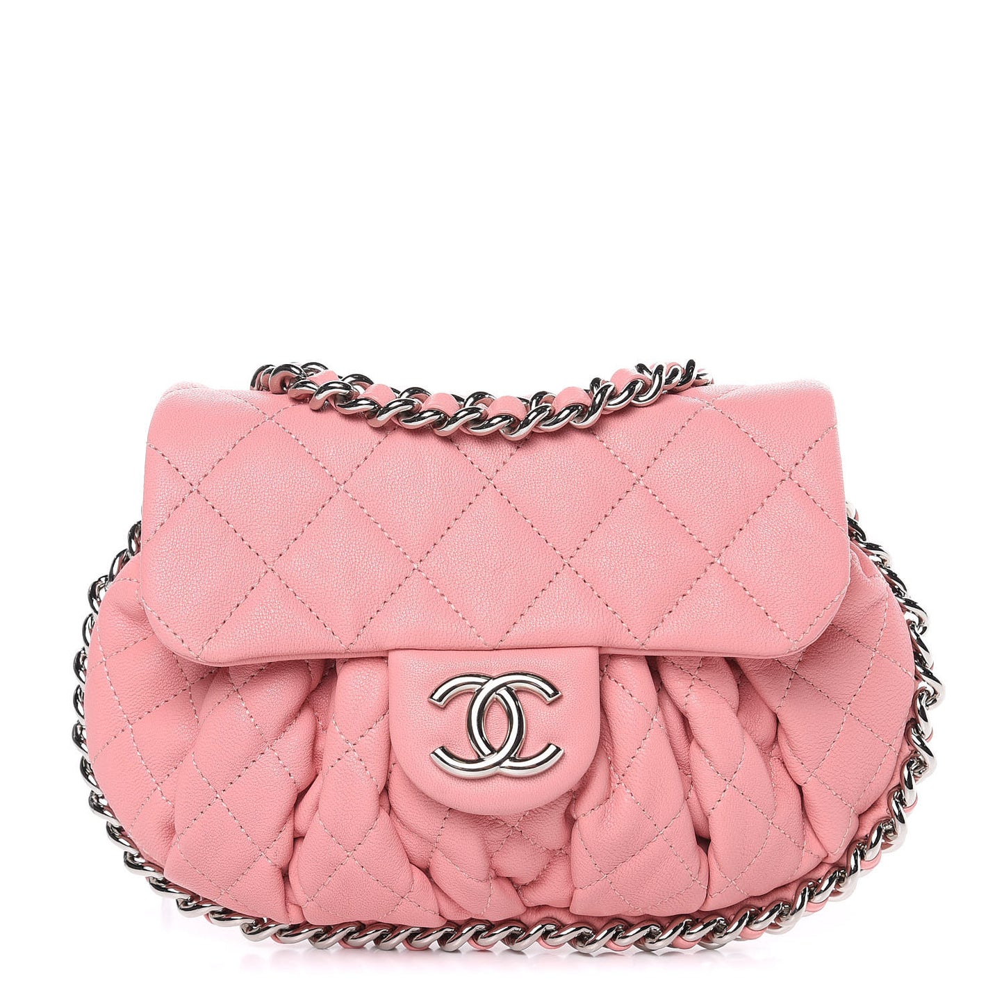Washed Lambskin Quilted Mini Chain Around Messenger Pink
