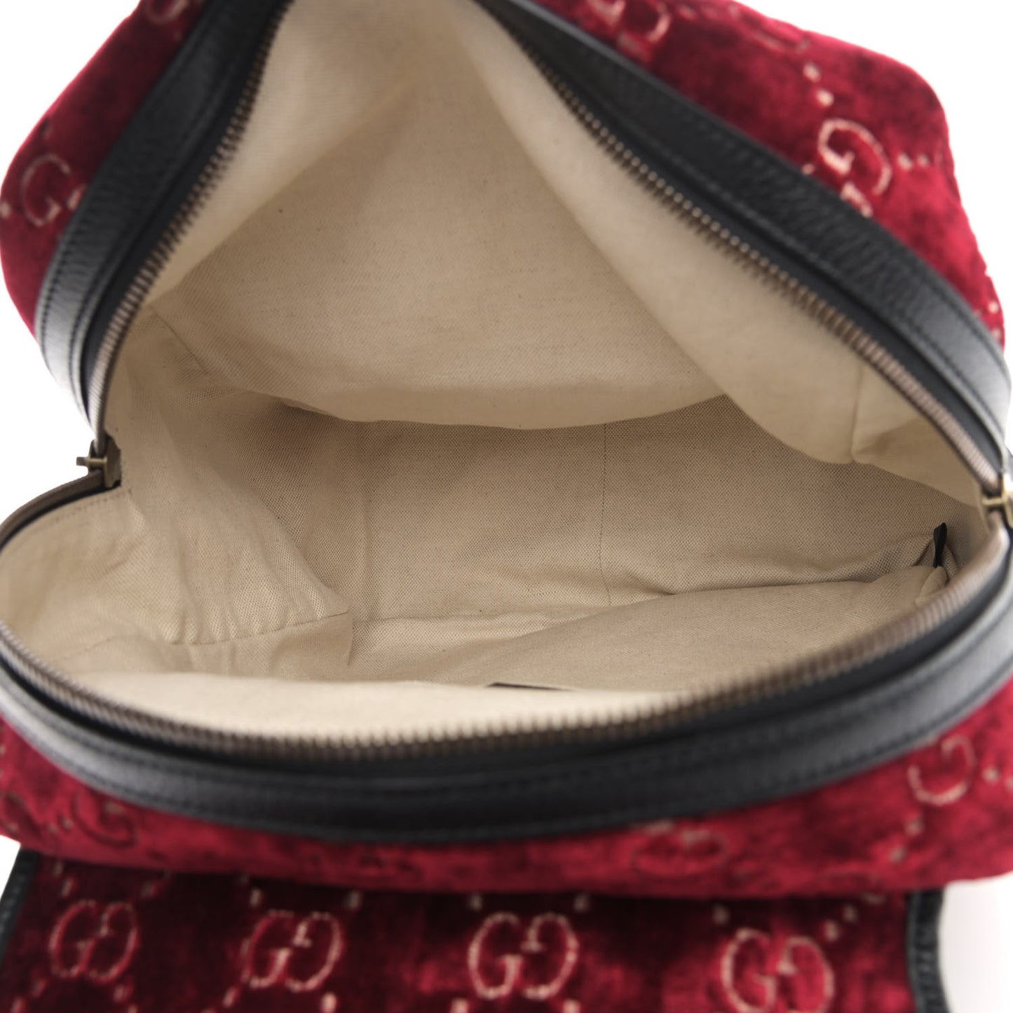 Velvet GG Monogram Textured Calfskin Web Small Double Buckle Backpack Red Cipria Black