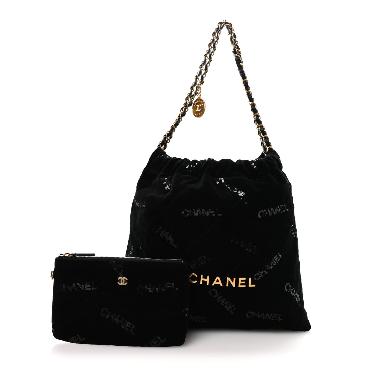 Velvet Sequin Quilted Chanel 22 Black