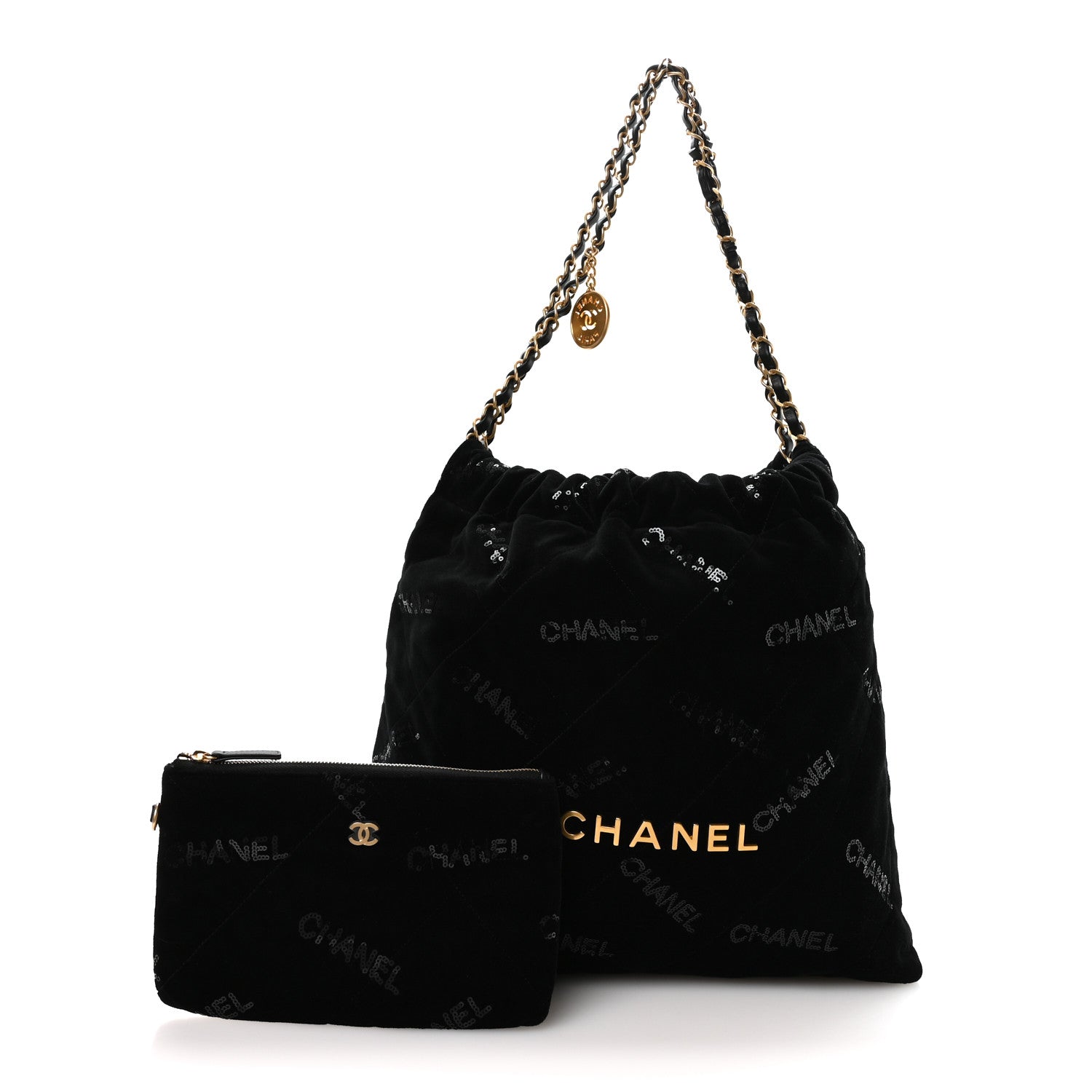 Chanel Velvet Sequin Quilted Chanel 22 Black 3 of 12