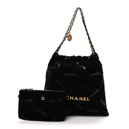 Chanel Velvet Sequin Quilted Chanel 22 Black 3 of 12
