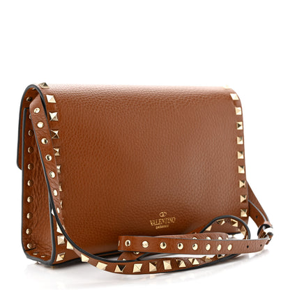 Valentino Garavani Pebbled Calfskin Medium Rockstud Flip Lock Crossbody Bag Saddle Brown 3 of 9