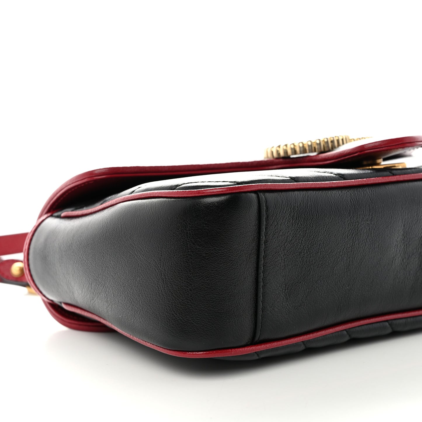 Vintage Effect Calfskin Matelasse Diagonal Small Torchon GG Marmont Shoulder Bag Black Romantic Cherry