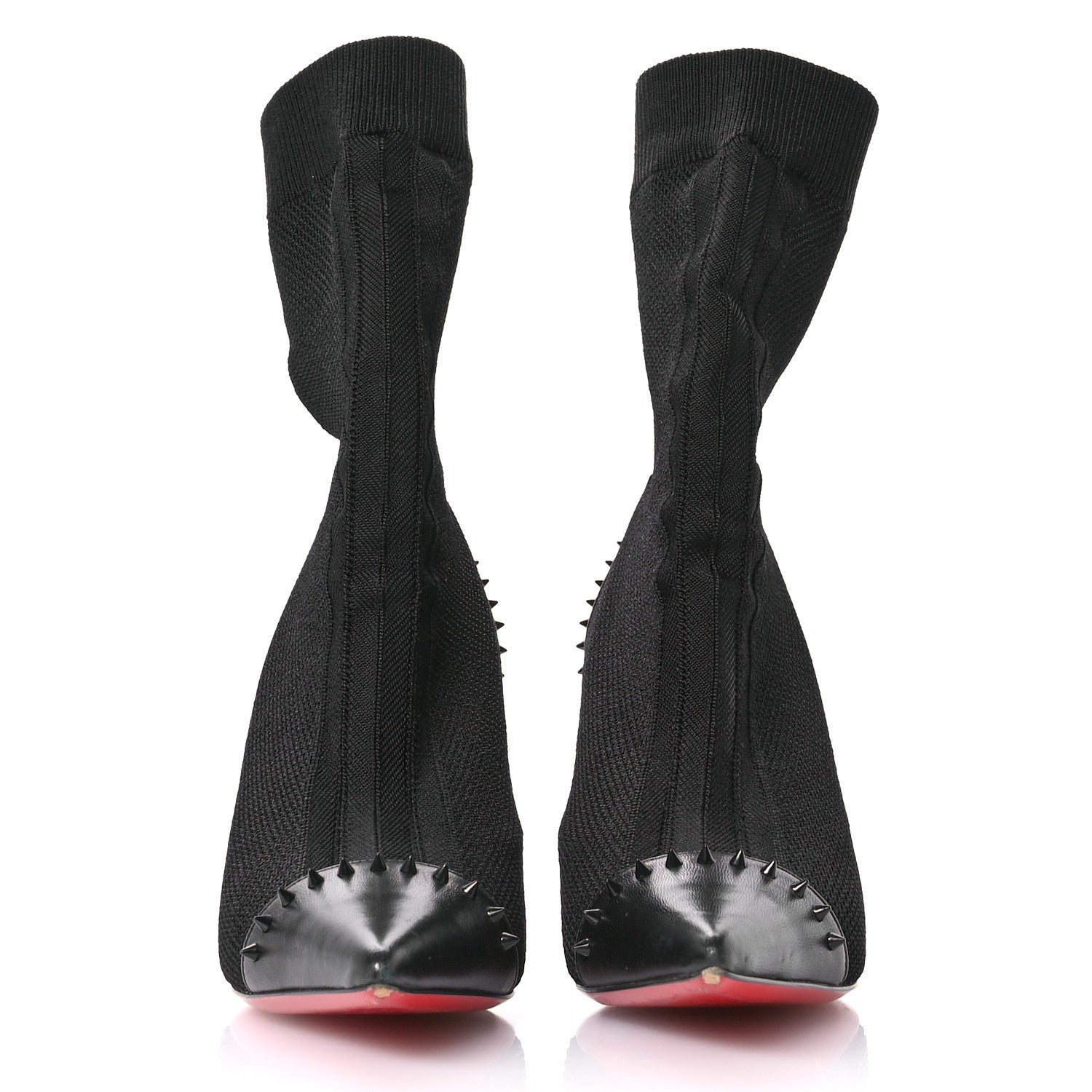 Christian Louboutin Shiny Nappa Maille Tricot Dovi Dova 85 Spiked Ankle Sock Boots 37 Black 3 of 8