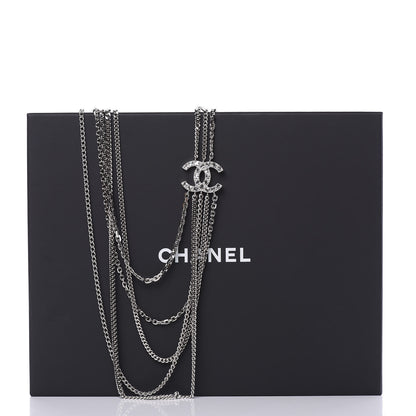 Chanel Baguette Crystal CC Shield Multi Strand Long Chain Necklace Silver 5 of 5