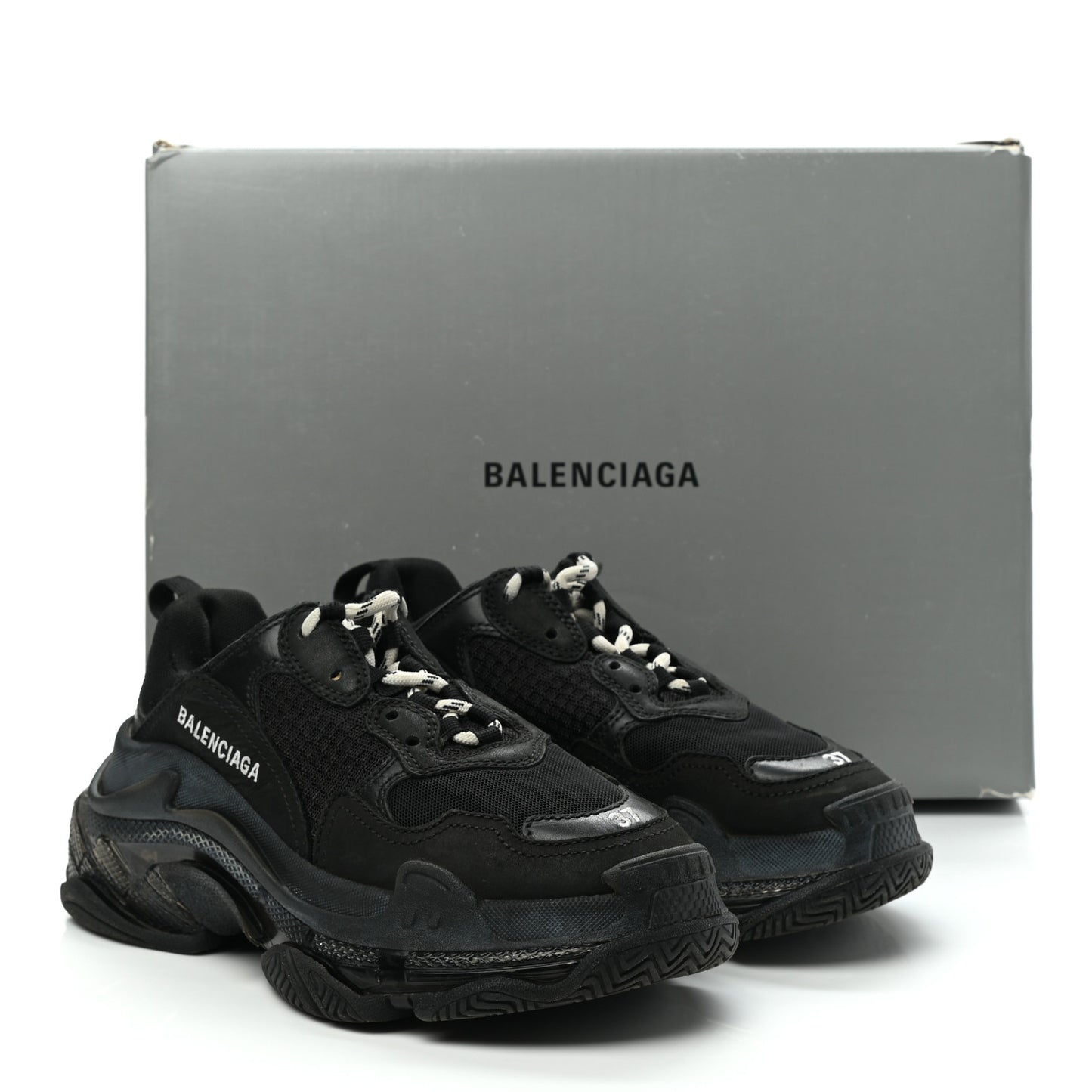Fabric Mesh Clear Sole Womens Triple S Sneakers 37 Black