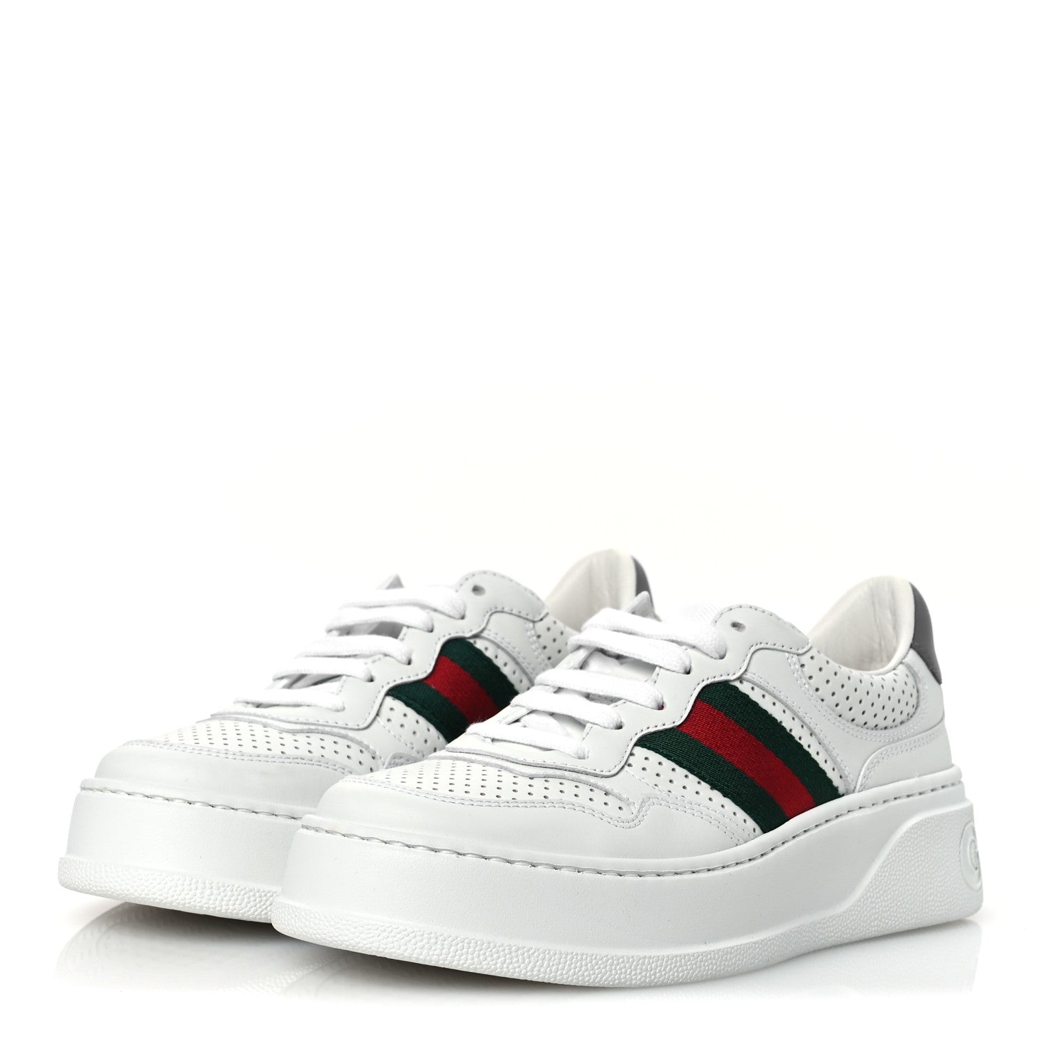 Gucci Calfskin Web Perforated Womens Platform 55mm Sneakers 36 White Bright Splash 4 of 10