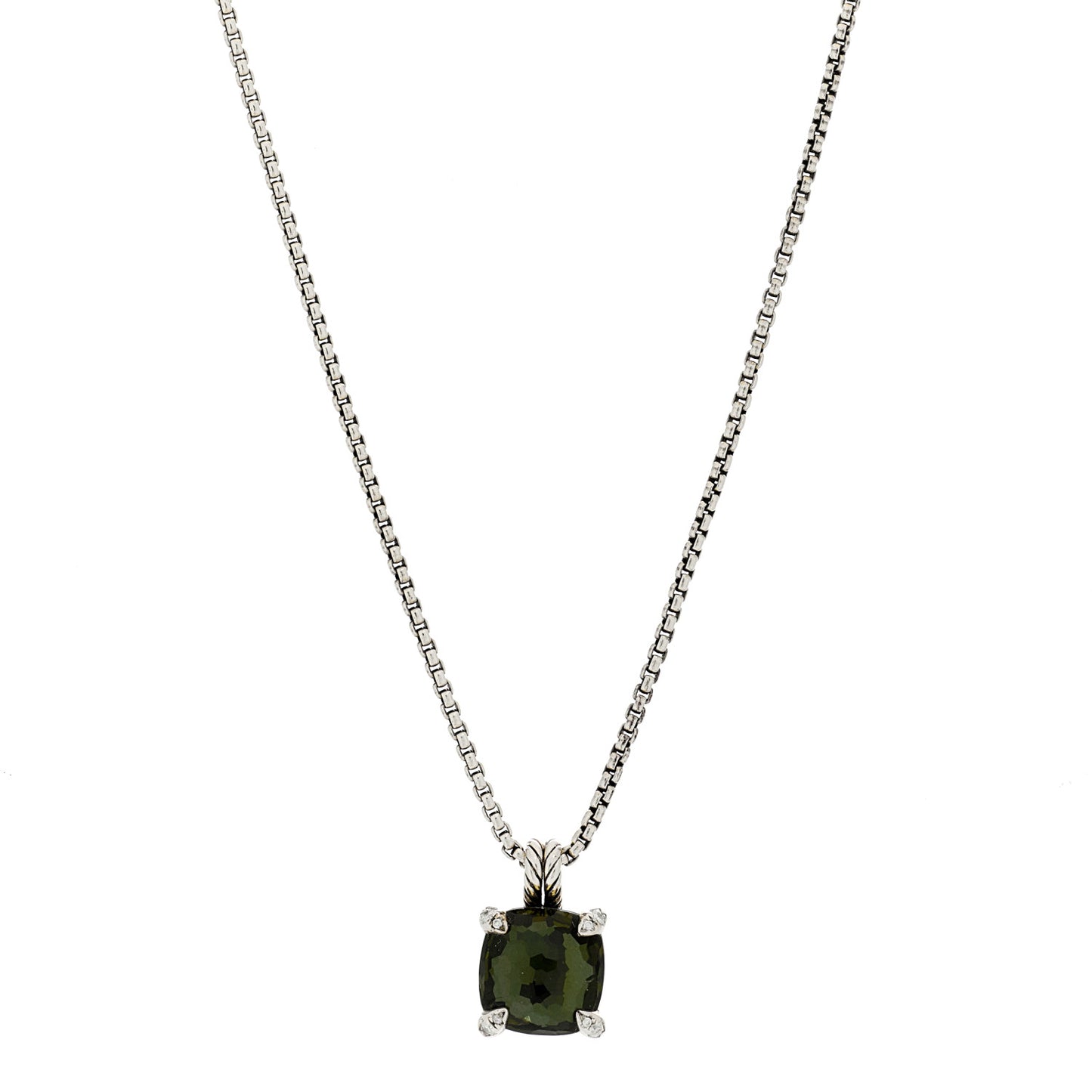 Sterling Silver Diamond Green Orchid 11mm Chatelaine Pendant Necklace