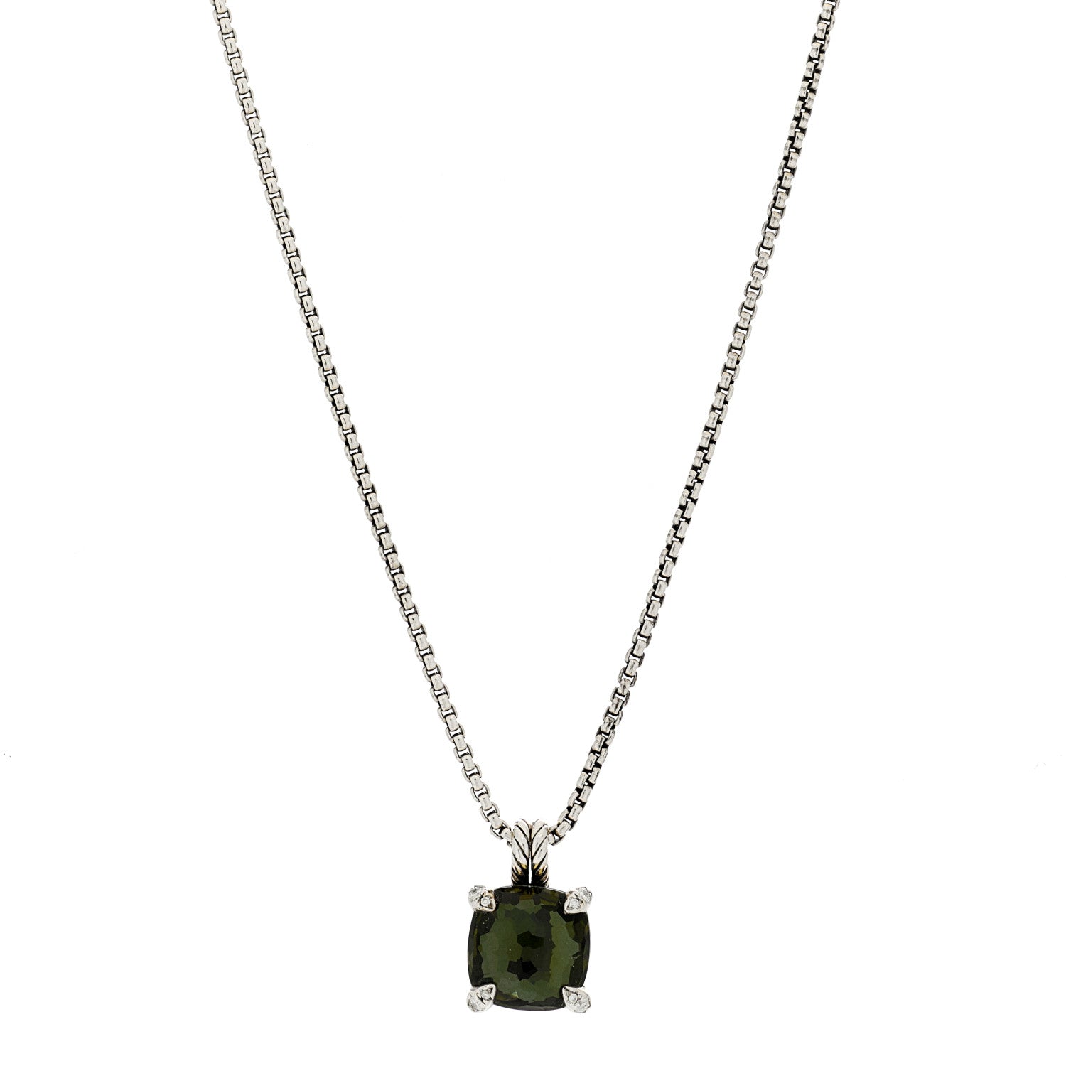 David Yurman Sterling Silver Diamond Green Orchid 11mm Chatelaine Pendant Necklace 1 of 6