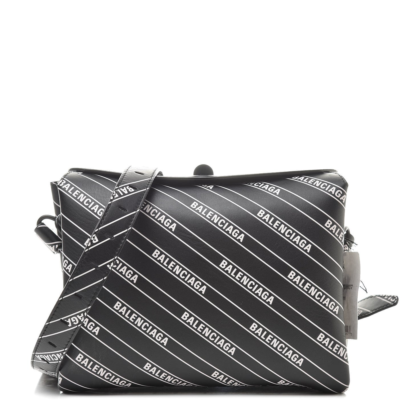 Calfskin Diagonal Allover Logo Print S Flap Bag Black White