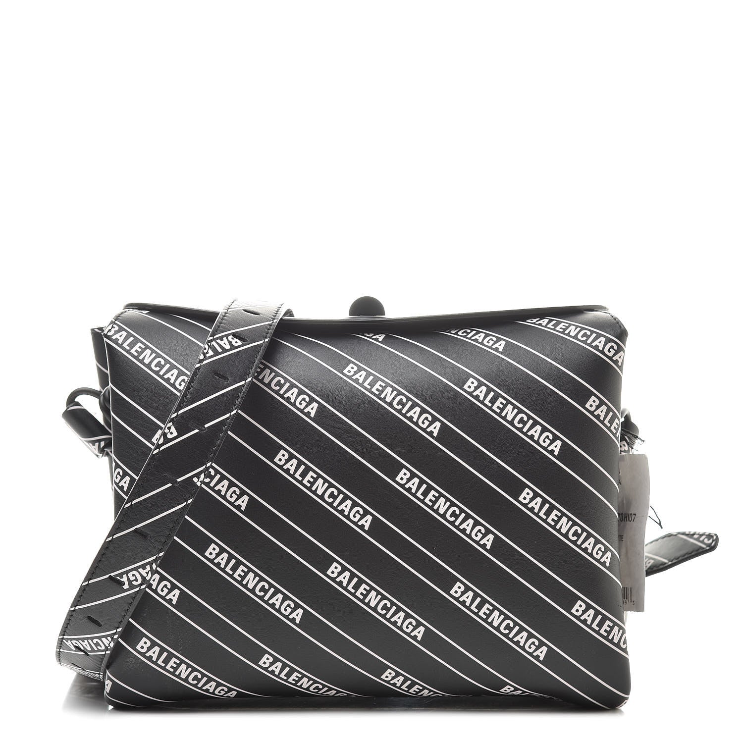 Balenciaga Calfskin Diagonal Allover Logo Print S Flap Bag Black White 1 of 9