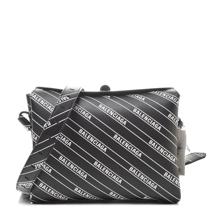 Balenciaga Calfskin Diagonal Allover Logo Print S Flap Bag Black White 1 of 9