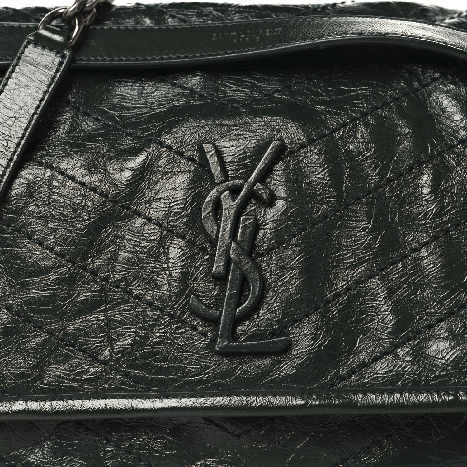 Saint Laurent Crinkled Lambskin Matelasse Monogram Medium Niki Chain Satchel Vert Fonce 8 of 10