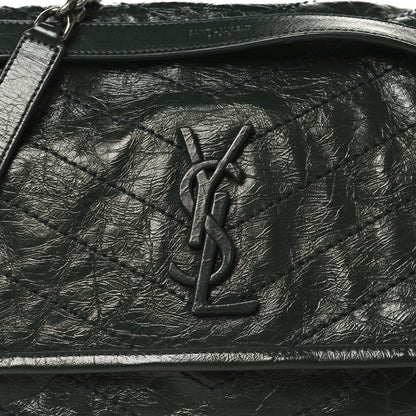 Saint Laurent Crinkled Lambskin Matelasse Monogram Medium Niki Chain Satchel Vert Fonce 8 of 10