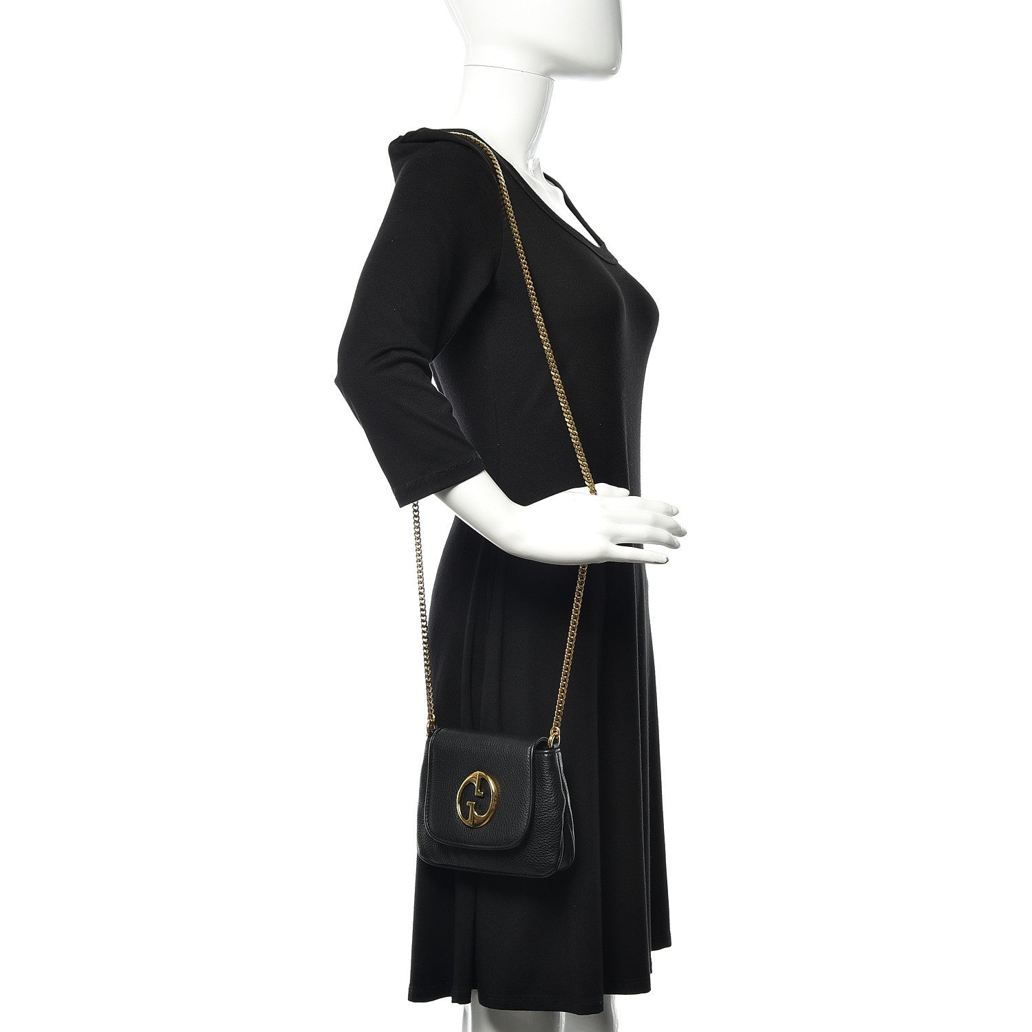 Gucci Pebbled Calfskin Small 1973 Chain Shoulder Bag Black 2 of 8