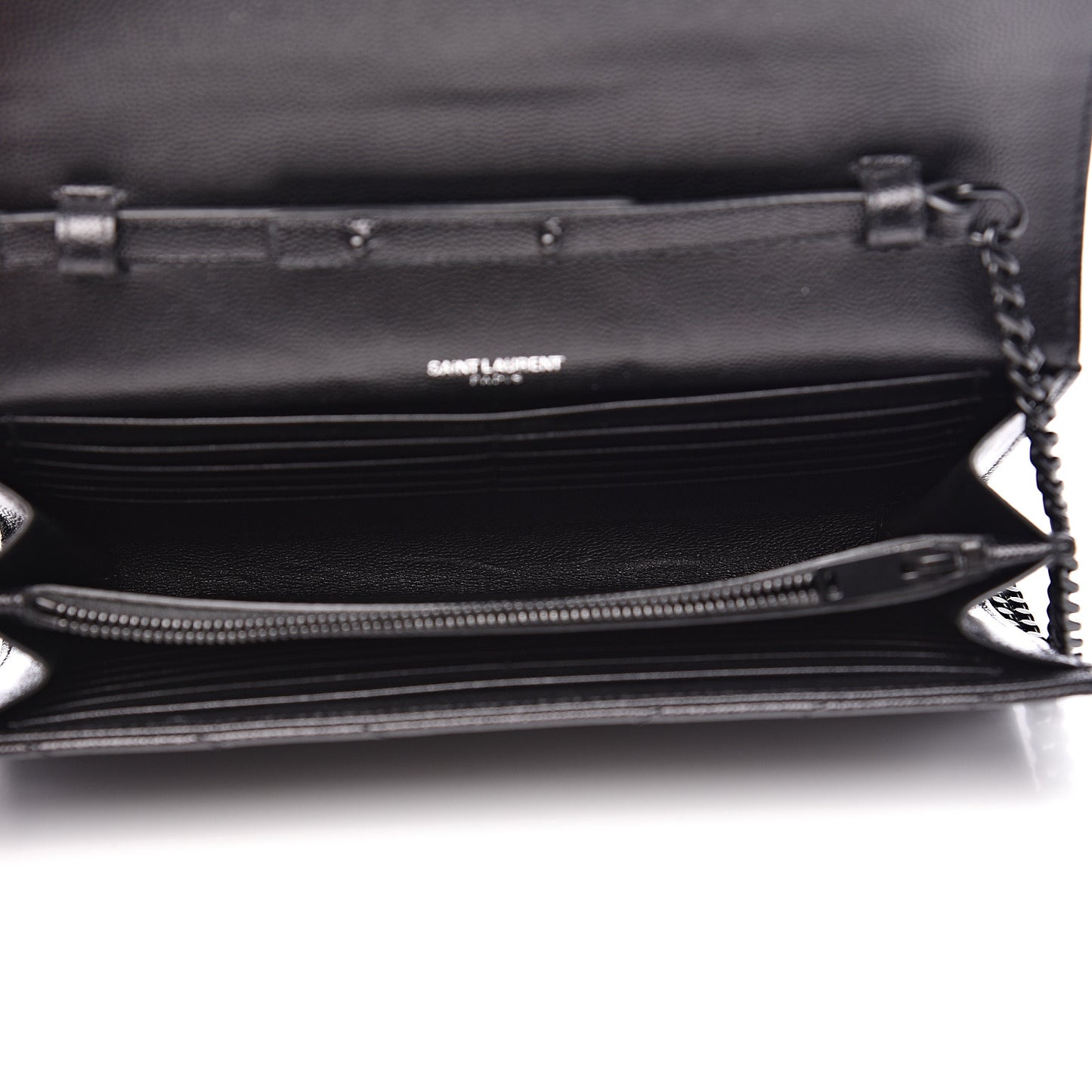 Grain De Poudre Matelasse Chevron Monogram Chain Wallet Black