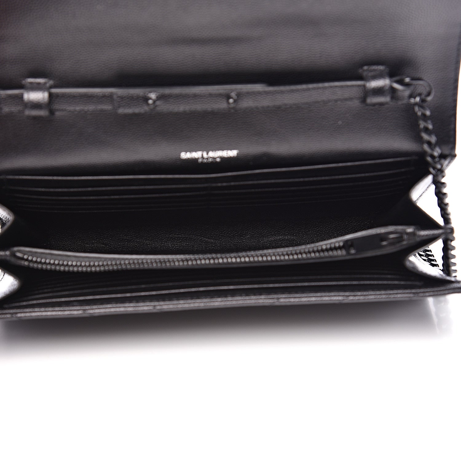 Saint Laurent Grain De Poudre Matelasse Chevron Monogram Chain Wallet Black 5 of 8