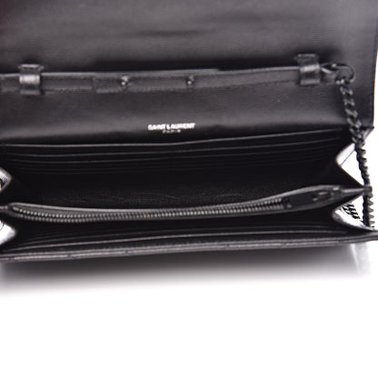 Saint Laurent Grain De Poudre Matelasse Chevron Monogram Chain Wallet Black 5 of 8