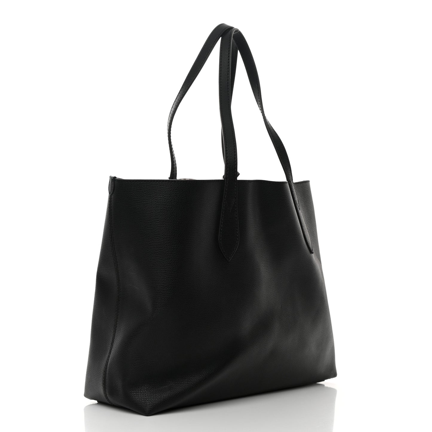 Grainy Calfskin Haymarket Check Medium Reversible Tote Black