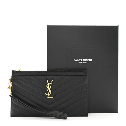 Saint Laurent Grain De Poudre Chevron Monogram Large Bill Pouch Black 8 of 8