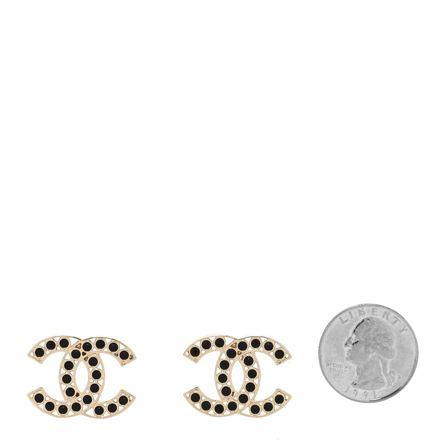 Large Strass Crystal CC Earrings Black Gold