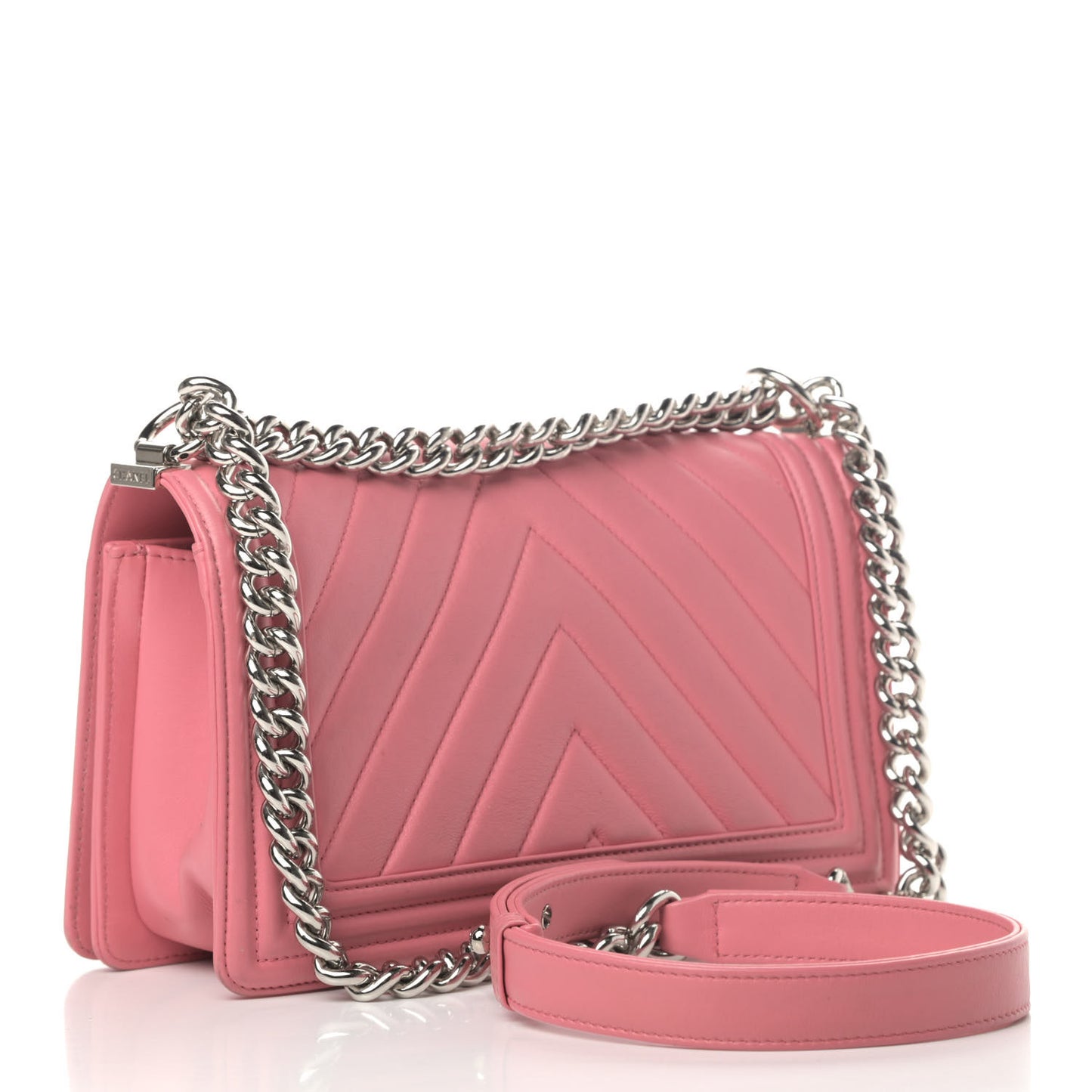Calfskin Chevron Quilted Medium Boy Flap Pink