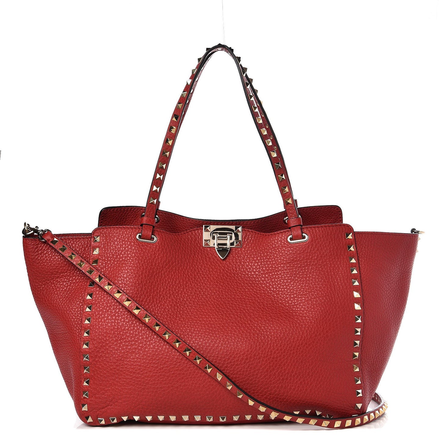 Pebbled Calfskin Medium Rockstud Tote Rosso Valentino