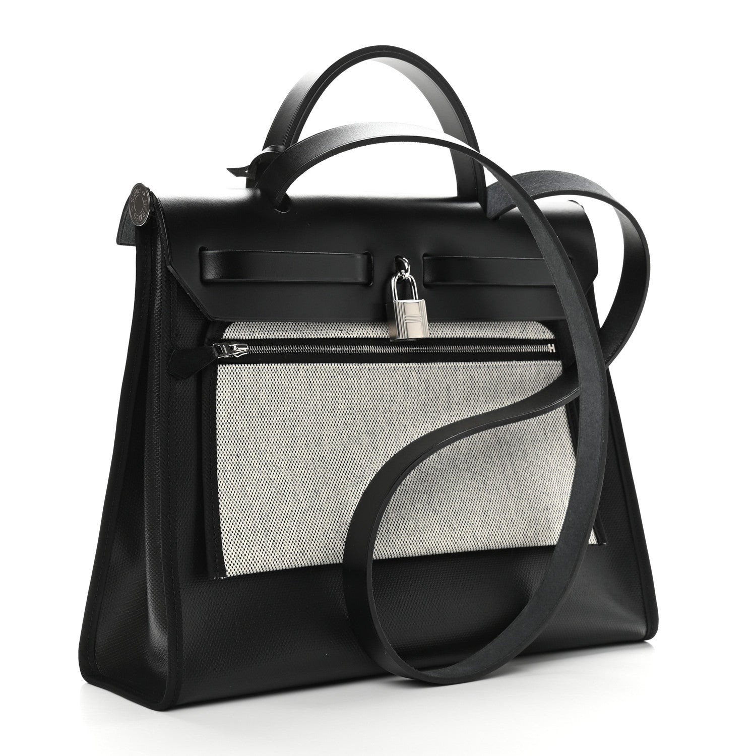 Hermes Toile H Berline Vache Hunter Herbag Zip PM 31 Black Ecru 4 of 11
