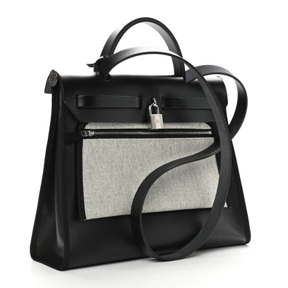 Hermes Toile H Berline Vache Hunter Herbag Zip PM 31 Black Ecru 4 of 11