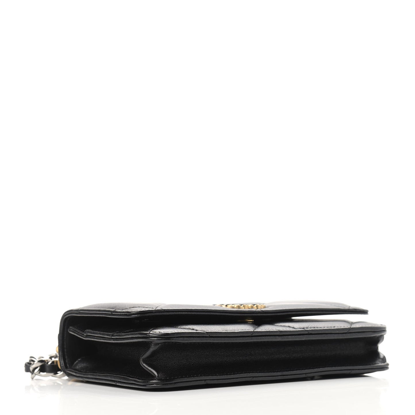 Goatskin Quilted Chanel 19 Wallet On Chain WOC Black