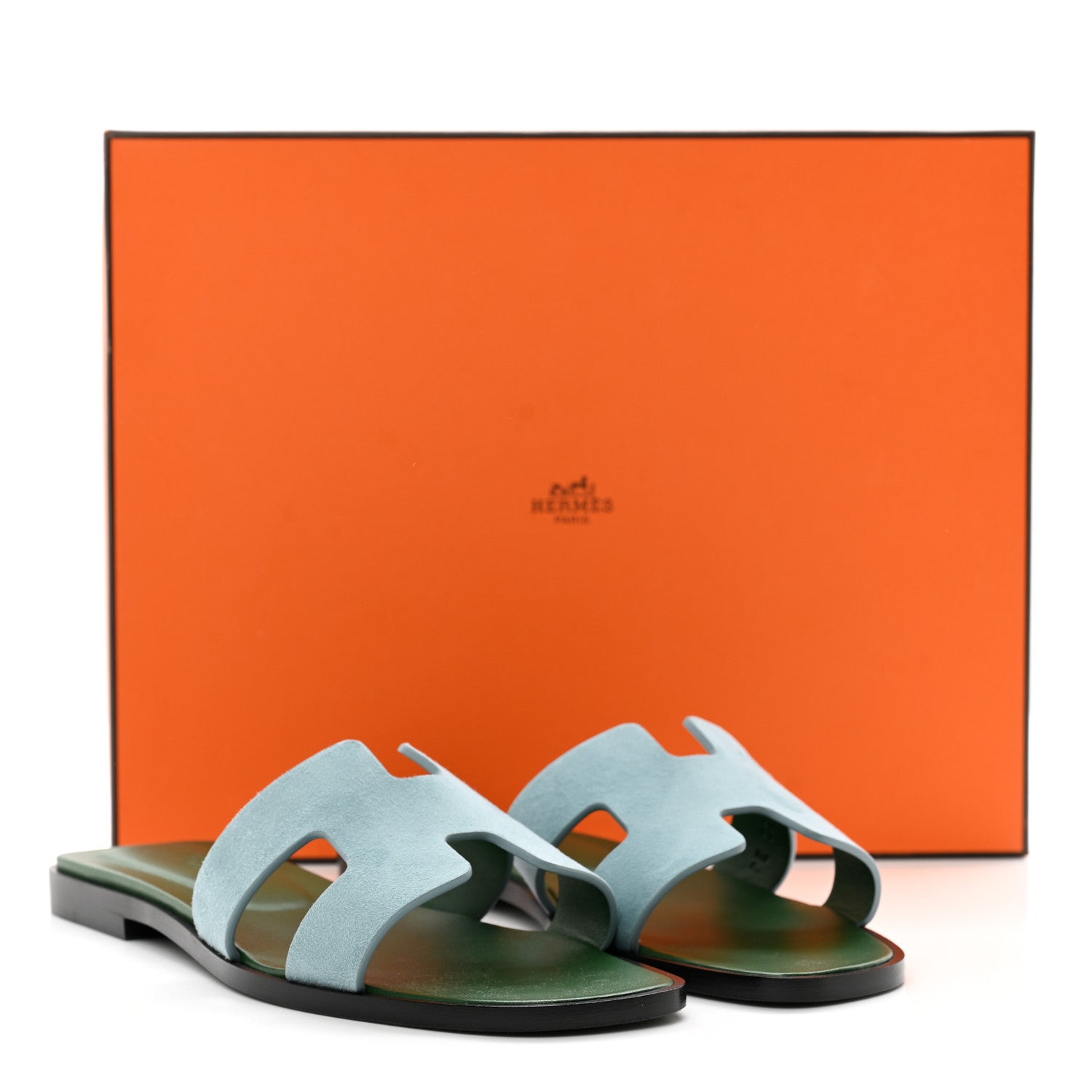 Hermes Suede Goatskin Oran Sandals 36 Vert D'eau Vert Anglais 2 of 9
